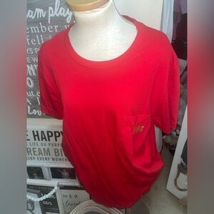 🆕 PINK Victoria's Secret Red Logo Short Sleeve Campus Tee Sz L